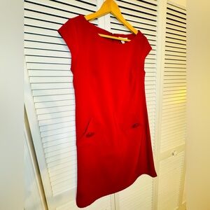 💋 Dressbarn Size 6 Classic Red Cap-Sleeve Shift Dress with pockets Vintage EUC